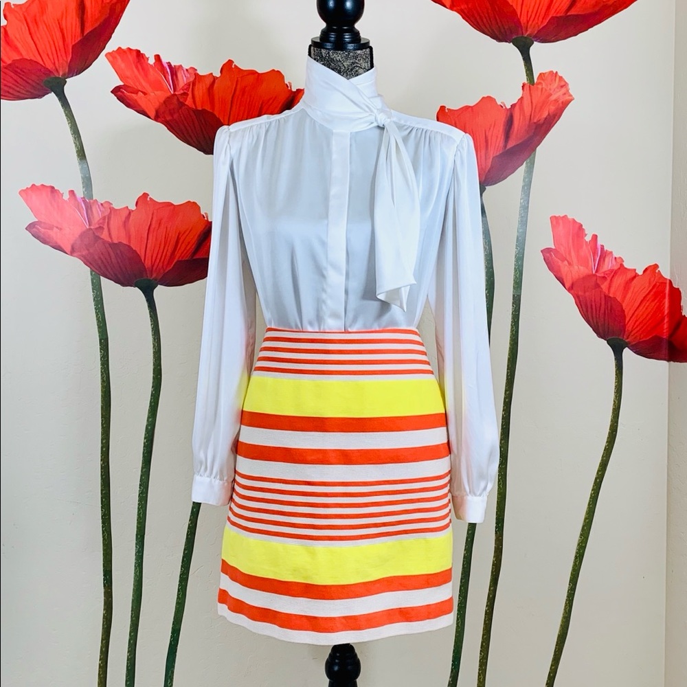 Ann Taylor Colorful Orange Striped Pencil Skirt